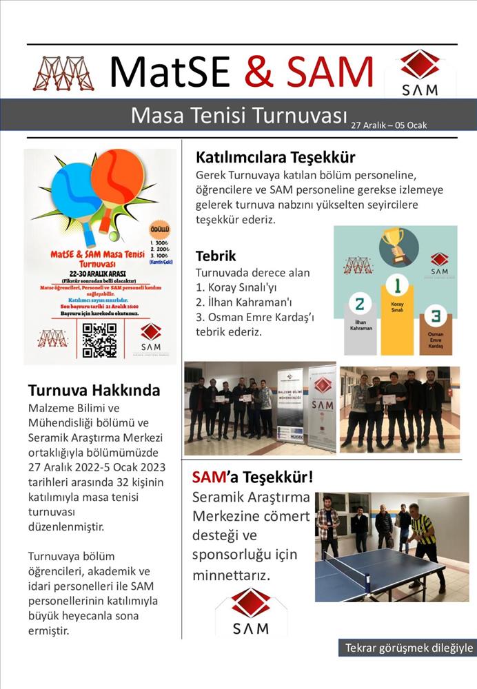 MatSE&SAM Ortaklığında Masa Tenisi Turnuvası Düzenlendi